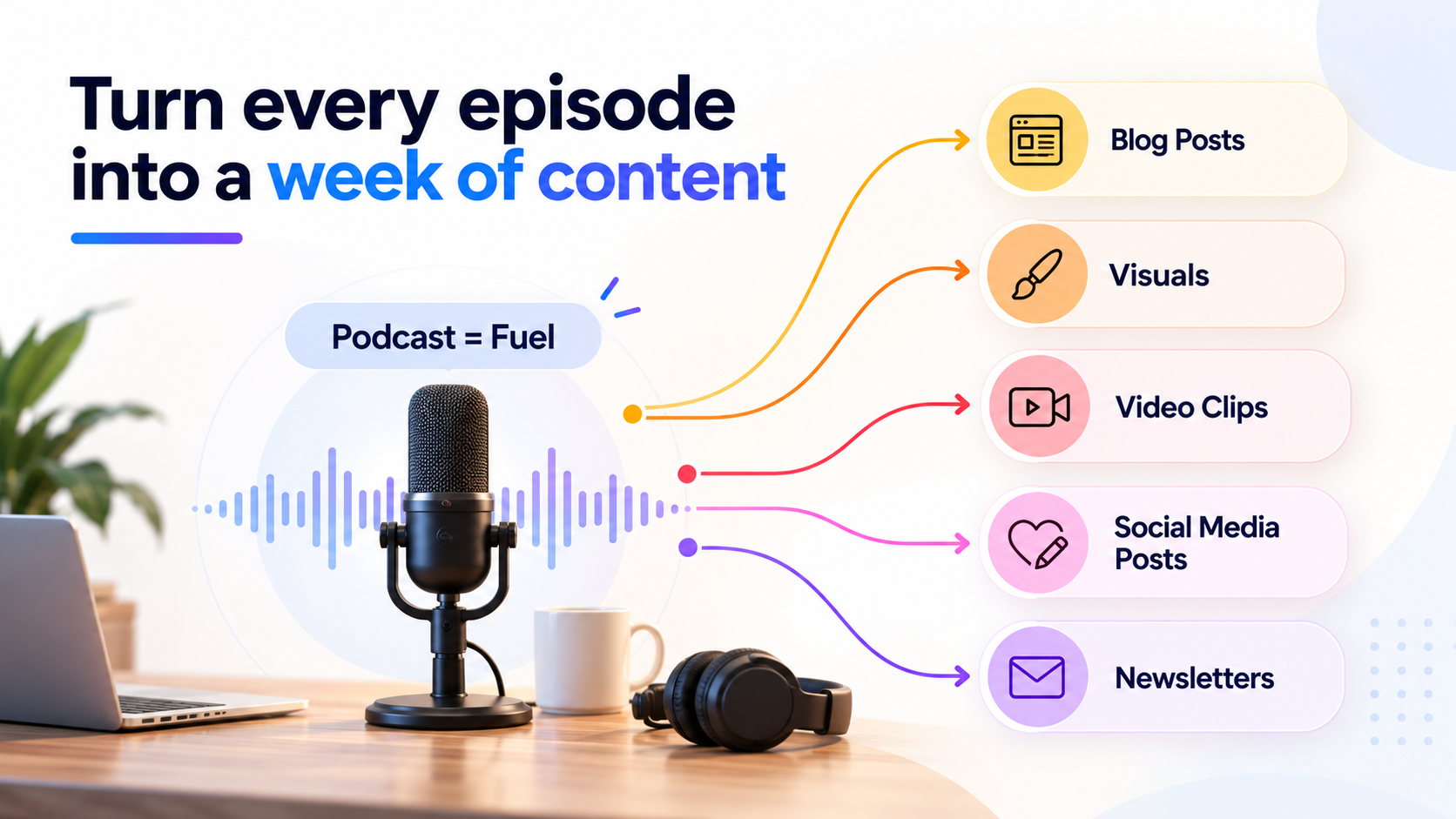 Podcast content repurposing into blogs videos and newsletters