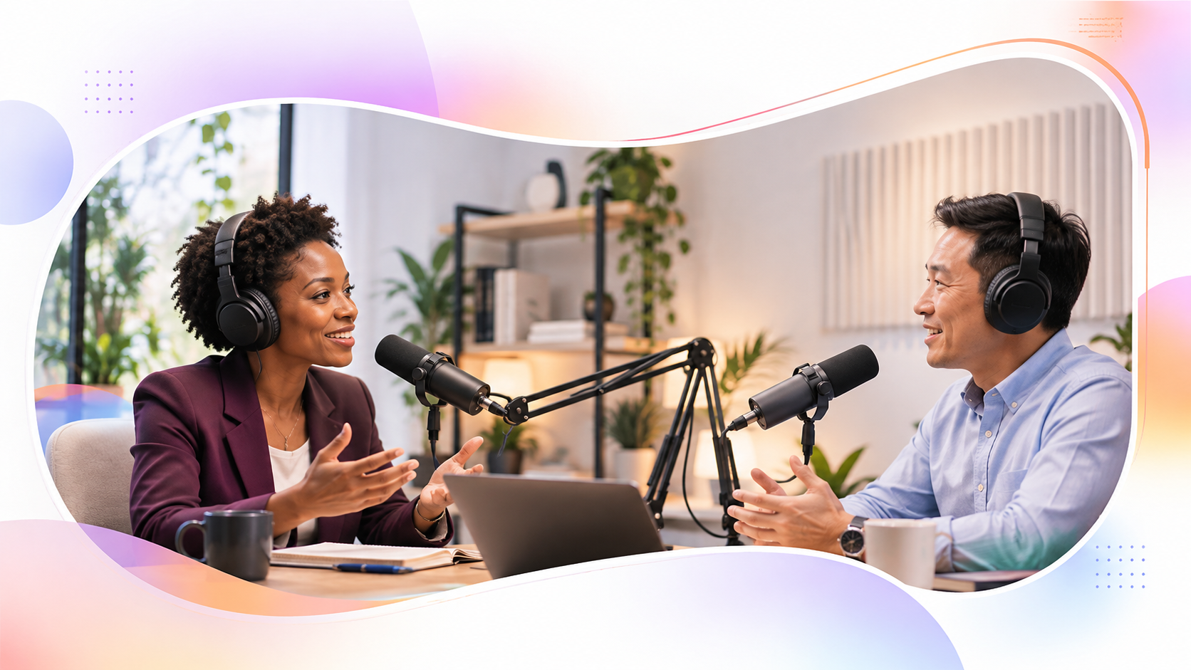 Two professionals recording a podcast conversation